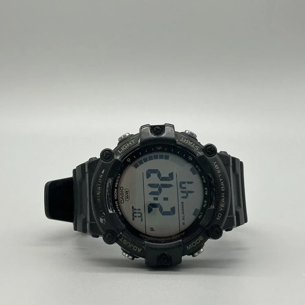 Casio AE-1500WH Mens Watch 51mm Silver Tone Digital Black Alarm New Battery
